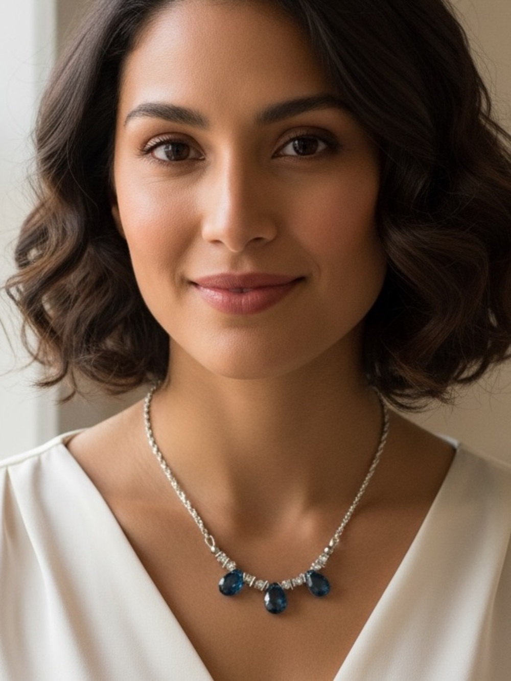 Hillberg & Berk Swarovski Crystal Blue Teardrop Necklace - Sterling Silver Chain